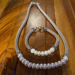 Honora .925 silver stamped and genuine pearl necklace and bracelet set